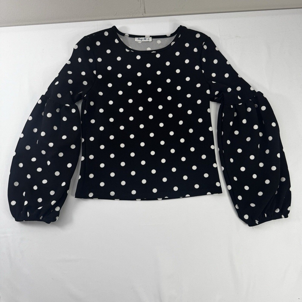 Polka Dot Brandy‎ Blu Womens White Black Balloon Sleeve Stretch
